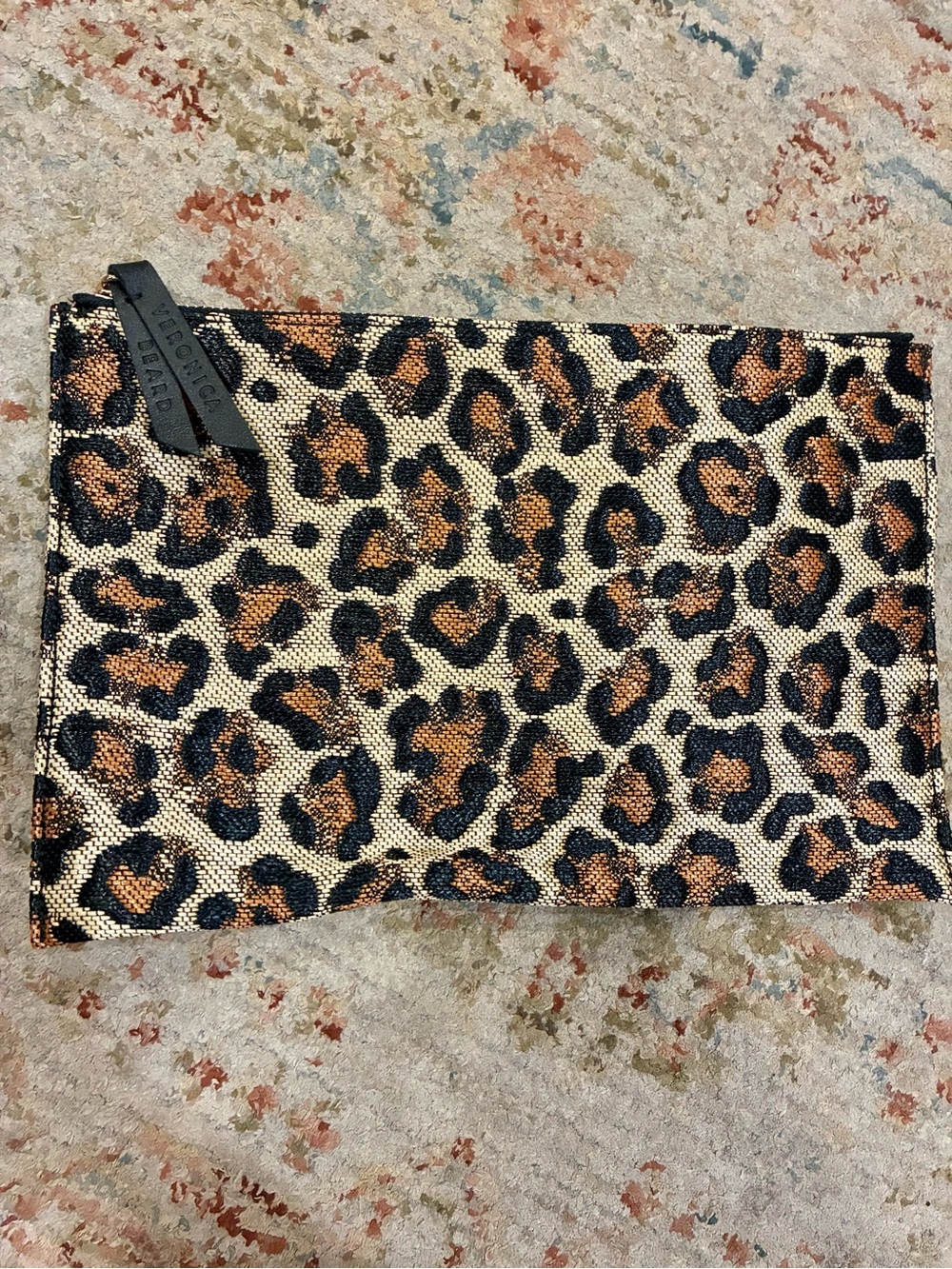 Veronica Beard Leopard-Print Zip Pouch in Brown, Black & Cream